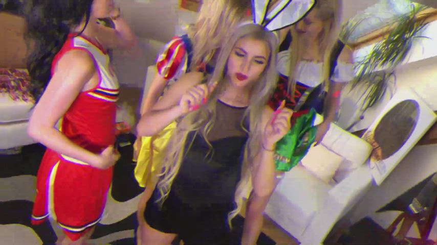 Super Sexy Dance and Twerk Party - Cosplay party with lots of upskirt ass and panty views featuring pearl thongs and lace lingerie from Bunny Girl, Cheerleader Destiny, Fetish Girl Bella and Big Boobs Atomic Wedgie Flo (source is in the comments)