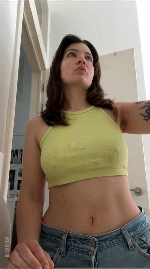 braless Sunday chores 