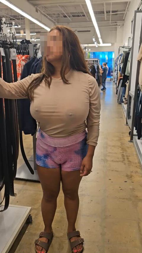 Shopping in sheer, then flashing my jumbo thicc titties at the end