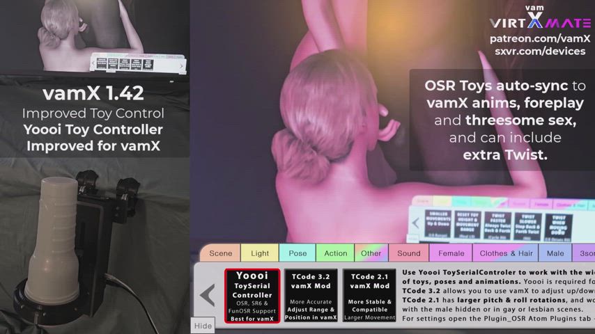 Video for vamX 1.42 — SR1 Stroking & Rotating Toy Demo & Link to vamX Foreplay, Threesomes & Sex Animations