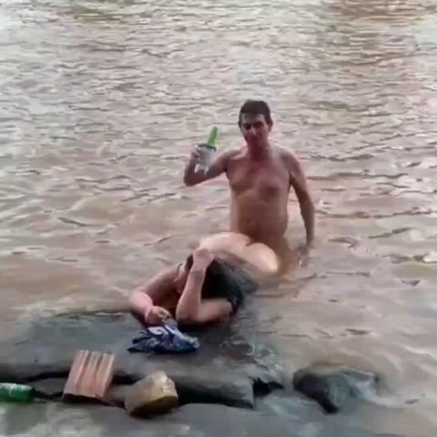 Brazilian fucking his hotwife in the river