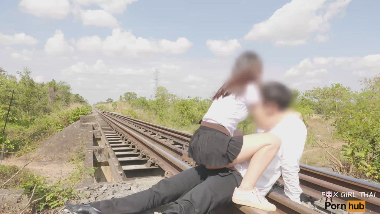 Foxgirlthai - College Student Riding Cock on Train Tracks