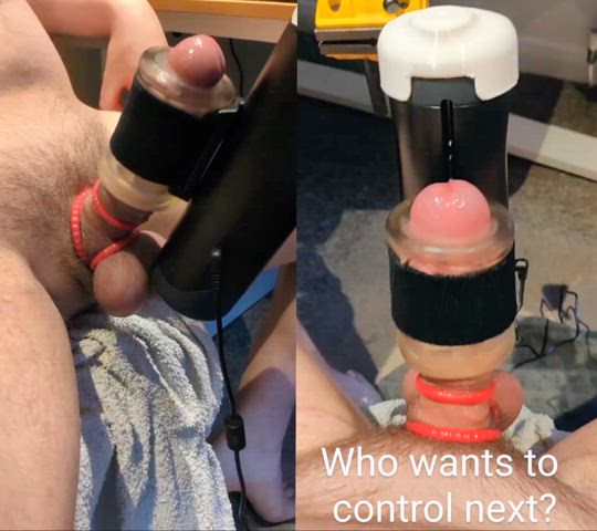 Redditor milking my cock using my remote controlled fleshlight - who wants a go next? 😈🇬🇧 