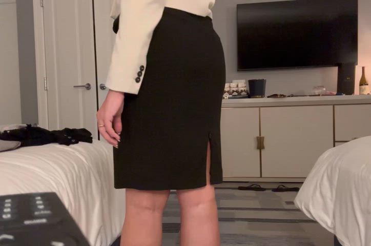 Business meeting ready. I didn’t pack any panties, but I did pack a matching plug. 