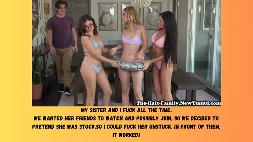 Molly pretends to be stuck in front of friends, Leana and Theodora - so step-Bro has to fuck her free