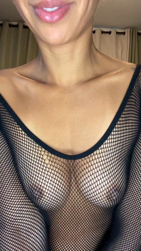 Playing with my natural B cups in a mesh outfit