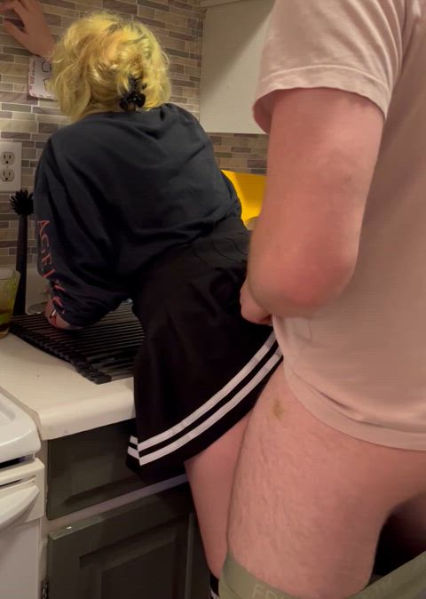 my friend couldn’t resist my ass in that skirt so he bent me over the sink and helped himself <3 