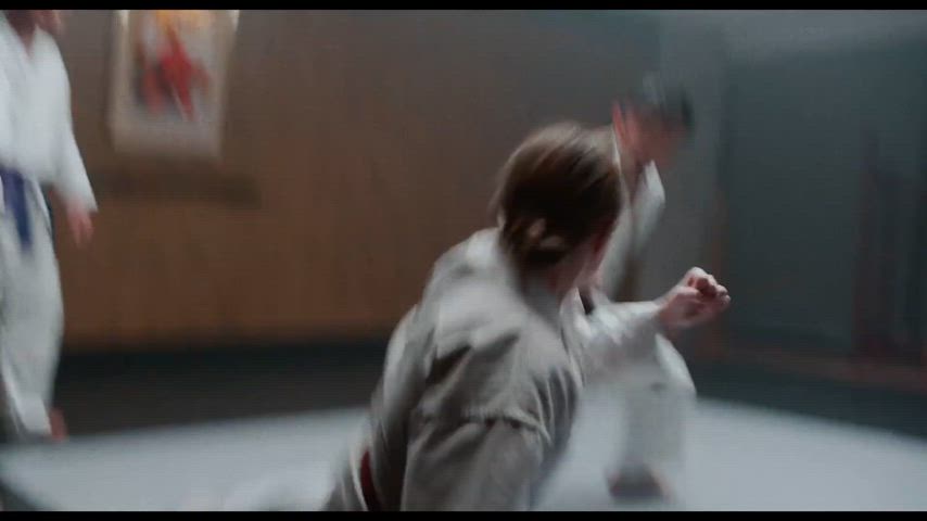 Love how Imogen Poots goes for multiple heel kicks to the the balls in this karate scene to beat the guy