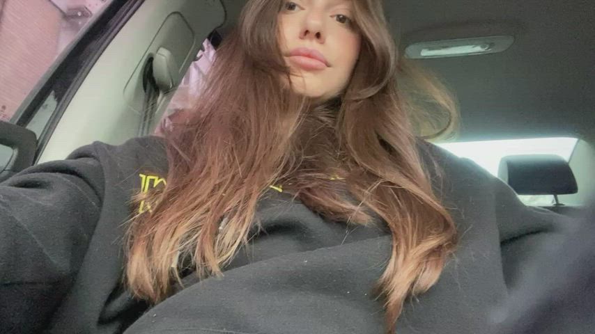 Ammy May flashing tits in the car