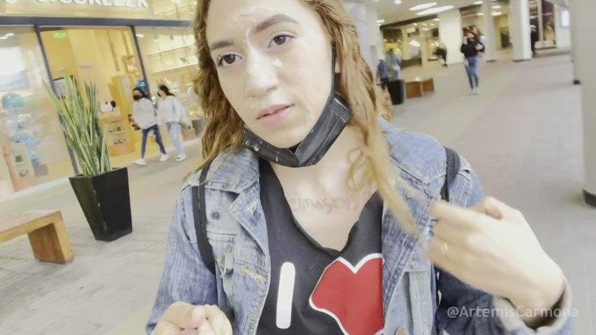 Mall Cumwalk with Huge Facial! - Artemis Carmona