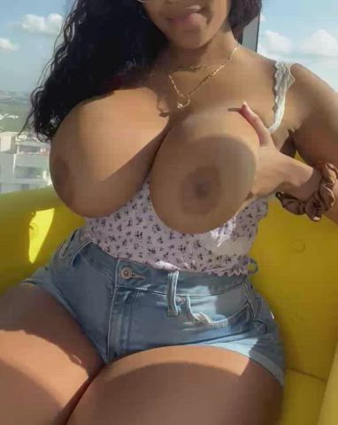 Do you like big tits on a caramel girl?