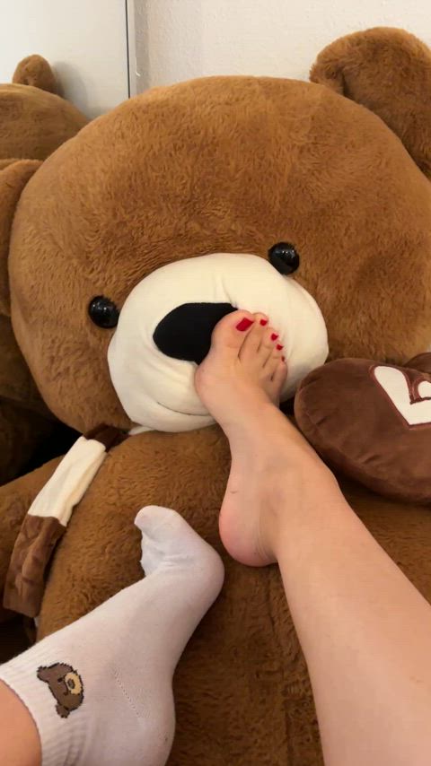 poor Mister Bear, getting tortured with my stinky feet lol