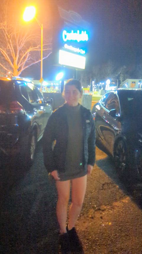 Flashing outside the strip club. Get a show before you even come in ;) 