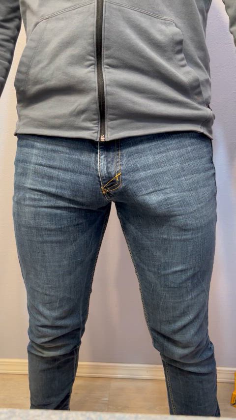 Slowly letting my cock escape my jeans…