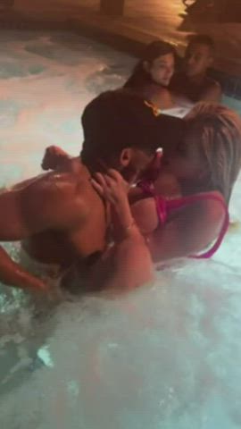 Ricky Johnson and Savannah Bond vibing out in a pool, kissing her, caressing her body and doggy fucking her in public. Her face says it all. Ricky can have her pussy anytime he wants it. Getting fucked like that off set can't be faked. Alpha Dick