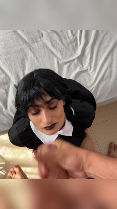 gothic girl just smiles when she gets her cumshot