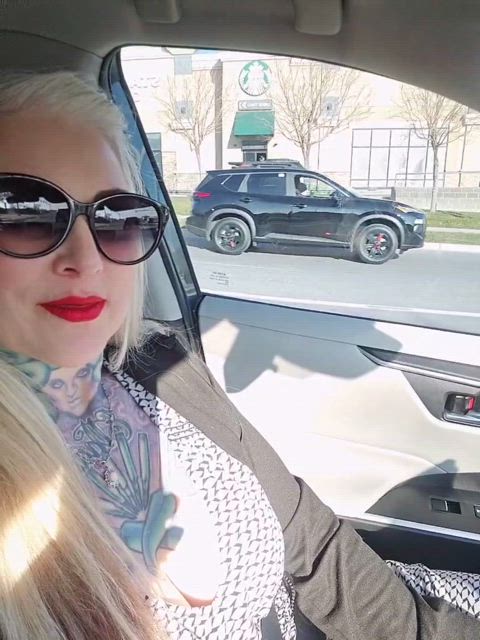 Pulling my Tits out in the Car on a Busy Street