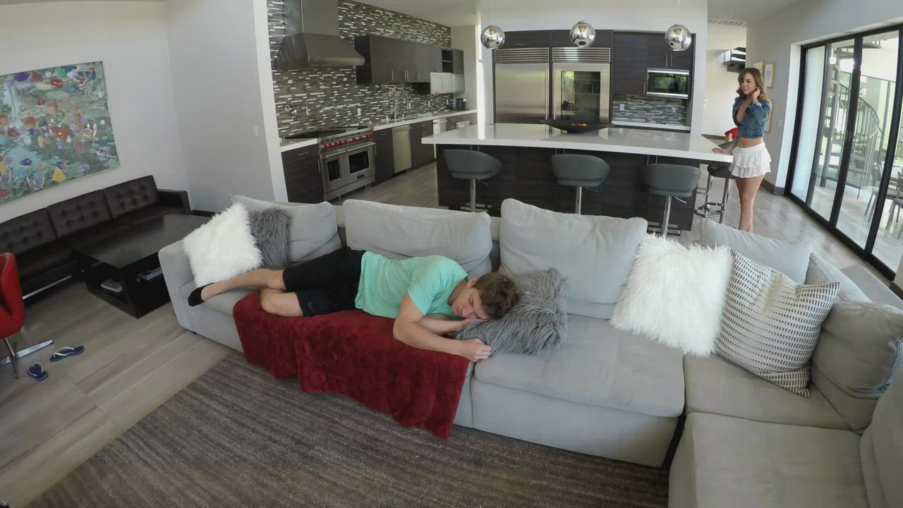 Sleeping Brother Gets Surprise Blowjob and Convinced by Sister to Fuck Her